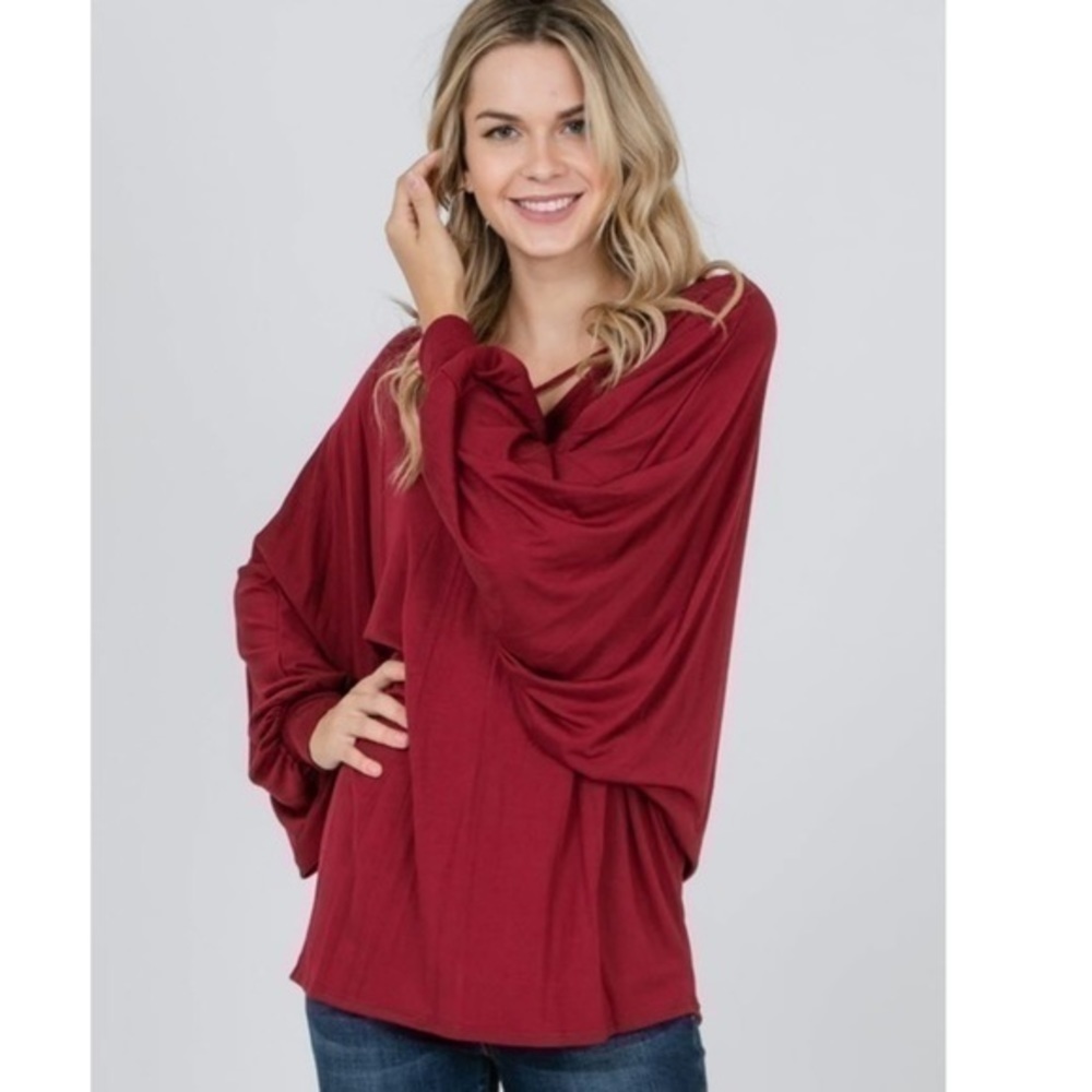 VEVERET burgundy cross strap wing sleeve top